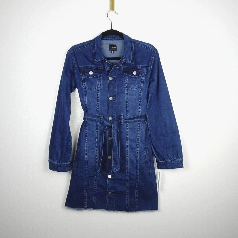 Joe's Jeans Girl's Blake Denim Dress Belted Dark Wash Button Long Sleeves XL/16